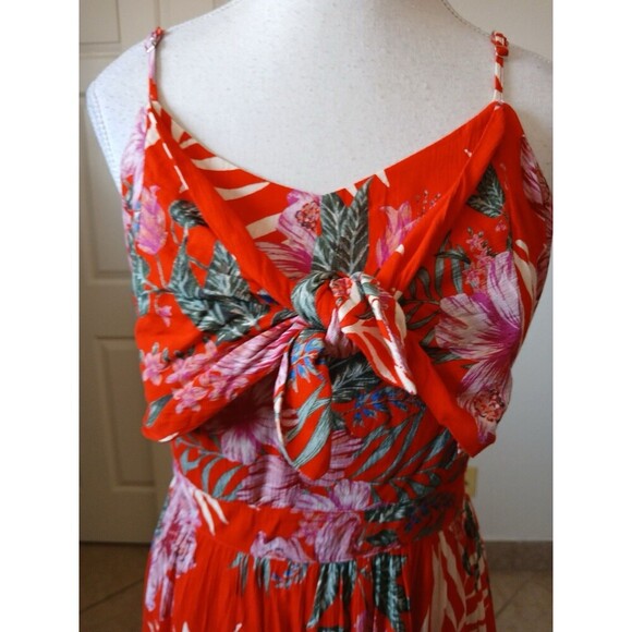 Miss Me Womens Maxi Dress Small Red Tropical Sleeveless V-Neck Hawaii Beachy - Picture 10 of 16